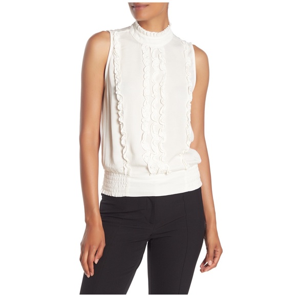 Frame Smocked Ruffle Sleeveless Button 